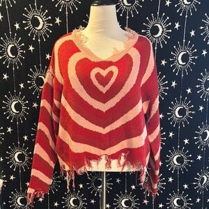 Heart Pattern Red Sweater